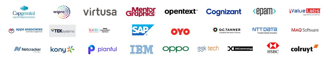 Top recruiting companies including Capgemini, Wipro, Virtusa, TCS, IBM, Cognizant and many more